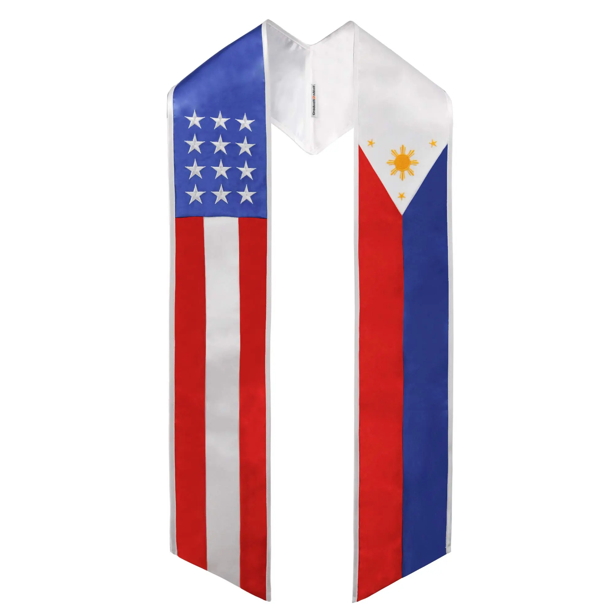 GraduationMall US & Philippines Country Flag Graduation Stole Embroidery Sash for Study Aboard International Students Class of 2025