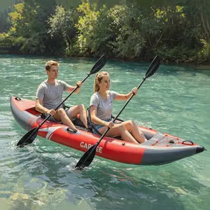 Garvee Upgraded 12.5FT 2 Person Drop Stitch Inflatable Kayak, 450 LBS Load Portable Inflatable Touring & Fishing Kayak for Adults, Complete Kit with 2 Padded Seats, 3 Tracking Fins, Carry Bag & Repair Patch Kit