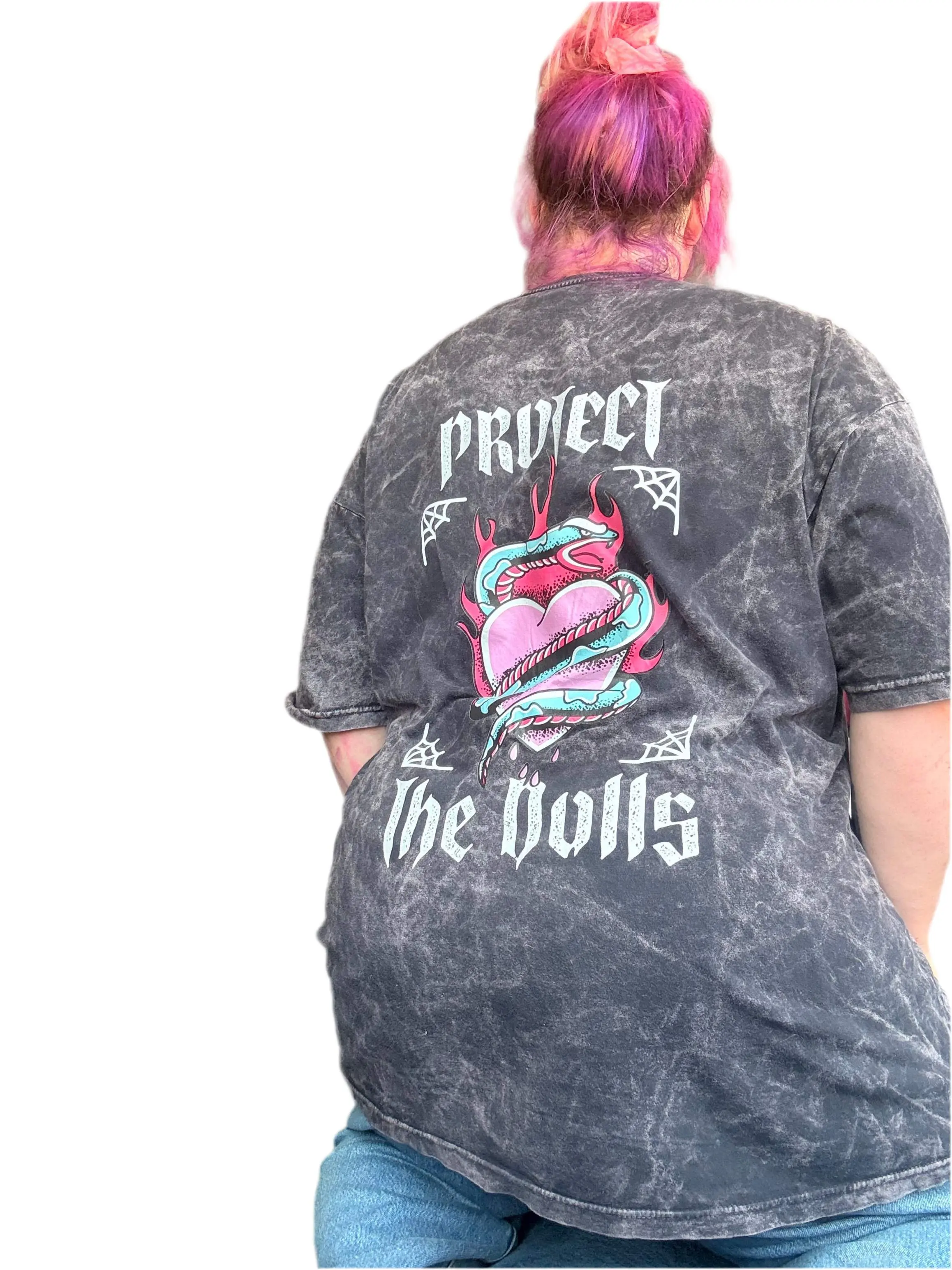 Vintage Graphic T-Shirt for Women - 'Protect The Dolls' Print, Soft Mineral Washed Combed Cotton, Unisex Regular Fit, Tops, Tee