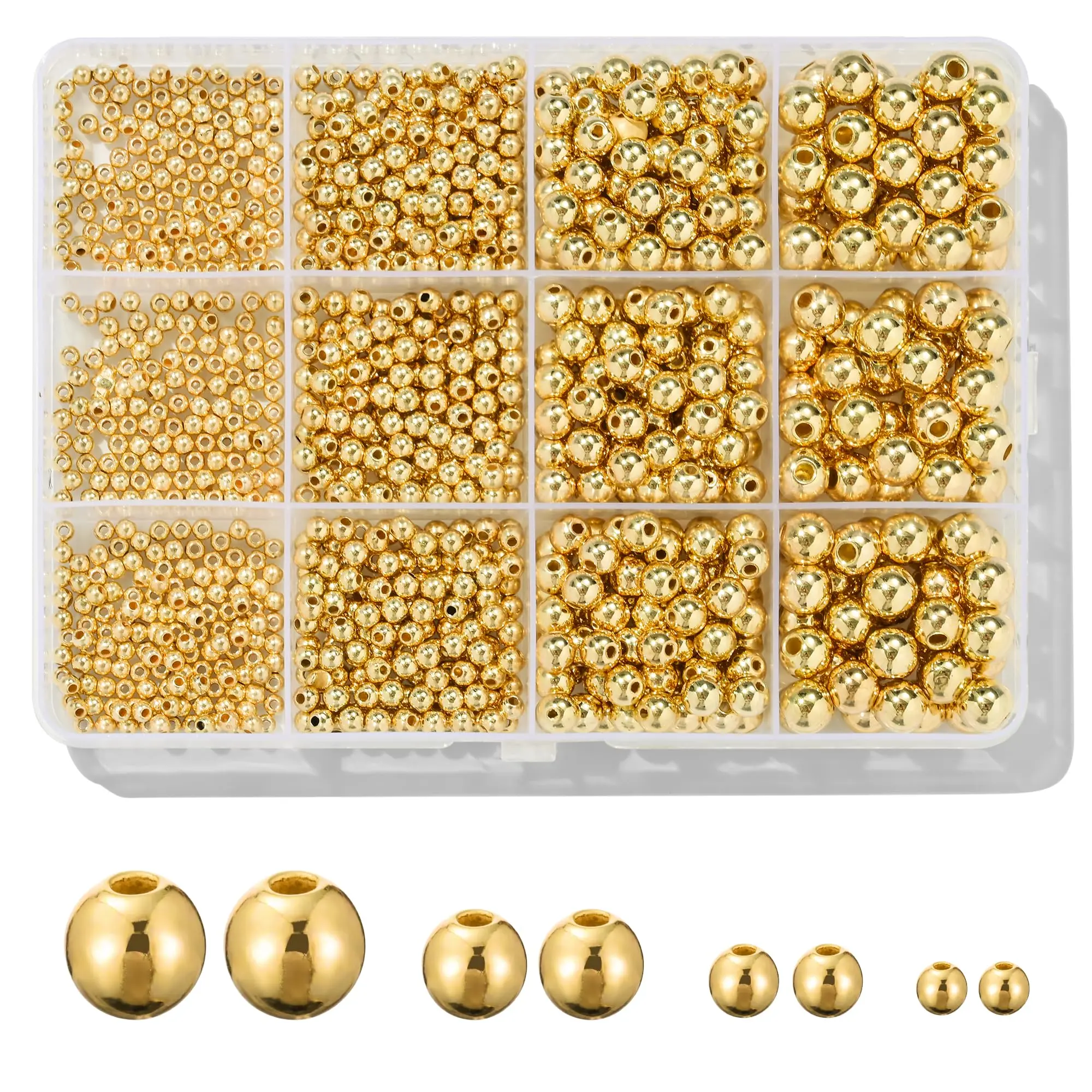 1100 Pcs Gold Beads, Smooth Round 3/4/6/8mm Spacer Beads for Bracelet Jewelry Making Kits