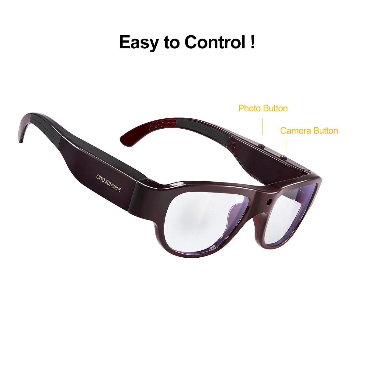 OhO Sunshine Touch Smart Glasses with Full HD 1080 Camera 16:9  Video Recording and Photo Taking for Outdoor & Indoor Handfree Capturing