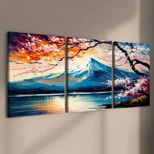 Wooden Framed Canvas Painting, 3 Counts Landscape Pattern Wall Art, Modern Artwork for Home Living Room Bedroom Office Decor