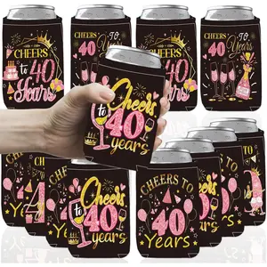 12 Pcs 40th Birthday Party Can Cooler Sleeve, Cheers to 40 Years Pink Gold Neoprene Can Sleeve, 1986 Birthday Decorations for Men Women Parents Him Her