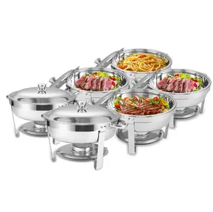 6-Piece Silver Round Plate Casserole Set with Stainless Steel Lids, Stackable Metallic Kitchen Cookware with Pan Handles, Ideal for Home and Outdoor Buffet Use