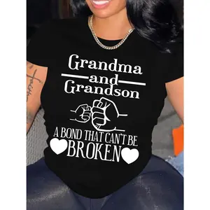 Grandma Grandson Print Crew Neck Tee Spring Summer Casual Wear