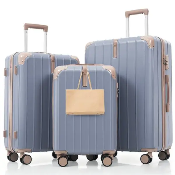 Modern 3-Piece Lightweight Luggage Set, Vertical Stripe ABS Hard Shell Adjustable Travel Luggage with a TSA Lock & 360° Spinner Wheels, Wheeled Luggage