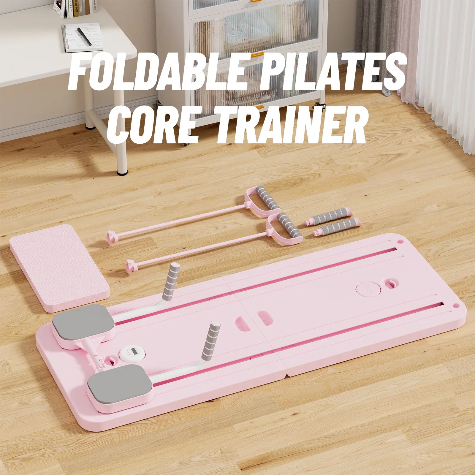 2026 4.0 New Upgrade Pilates Board with Pilates Bar, Multi-functional Ab Exercise Board, Foldable Home Pilates Reformer, Maximum Load 300 lbs Fitness Board with Kneeling Pad and Timer, Abs Workout Equipment for Abdominal,#SummerWins