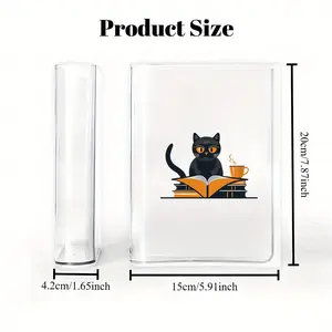 1pc Retro Book Vase with Black Cat & Book Design - Clear Acrylic Rectangular Flower Holder for Home Decor, Desktop Decoration, Book Lover Gift, No Batteries/Electricity, Durable Modern Centerpiece for Living Room, Office, Coffee Table