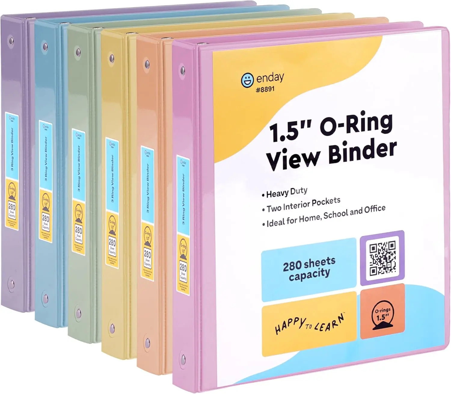 Enday 1.5 inch Binder 3 Ring Binder (6 Pack - Assorted Colors) O-Ring Binder with Clear View Cover and 2 Inside Pocket - for Letter Size 8.5 x 11'' Paper, Ideal for School Supplies, Office, and Home