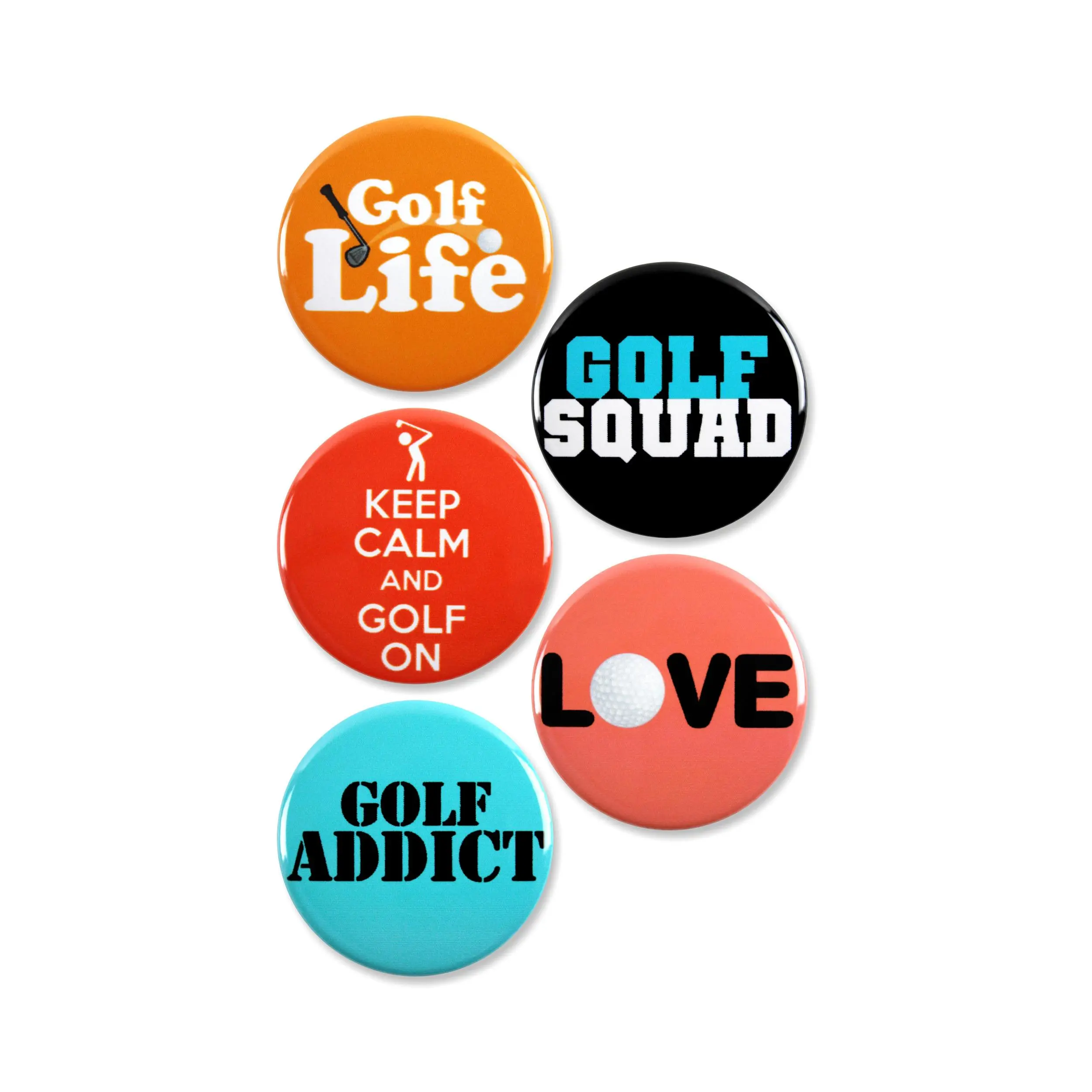 5 Pack - Golf Fanatic Sports Pinback Buttons - 2.25 Inch