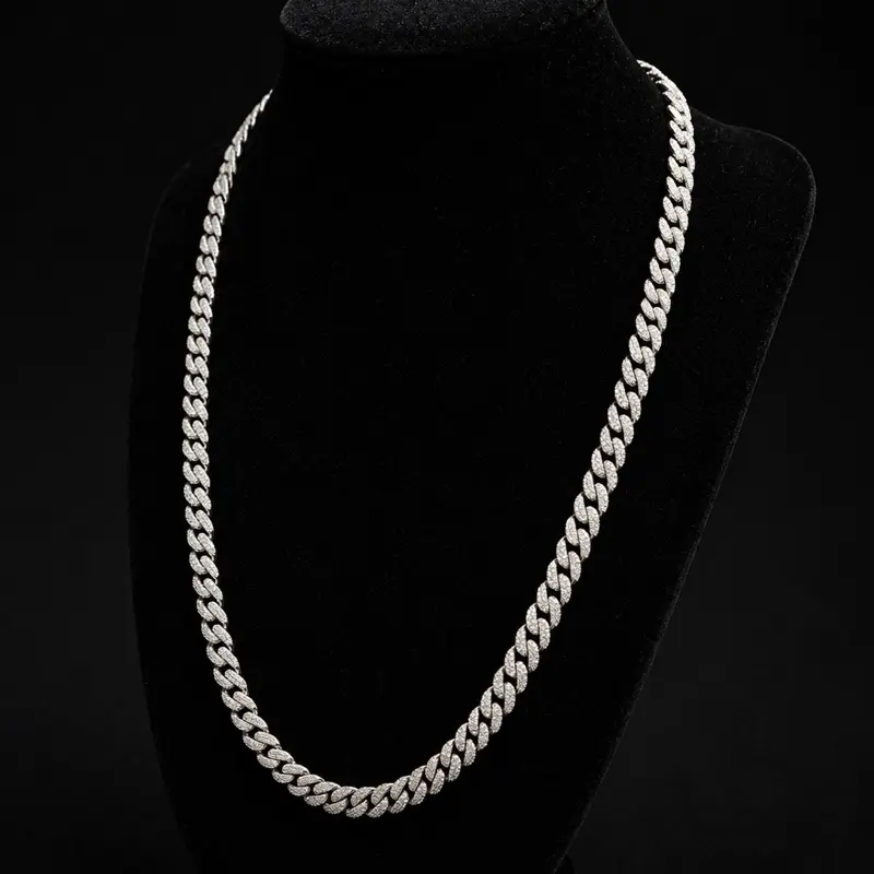 6MM D Color VVS Moissanite Cuban Link Chain 20” Diamond Tester Passed ( Solid 925 Sterling silver )