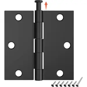 3 Pack 3.5 Inch Matte Black Square Corner Door Hinges, Black Interior Door Hinges with Removable Pin for Bedroom Bathroom Cabinet Door