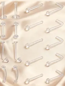 18pcs Clear Nose Studs and Rings, Nose Rings Set | Plastic Nose Piercing Retainers, Nose Ring Spacers, Septum Keepers, Lip Rings, Earrings, Nose Disc