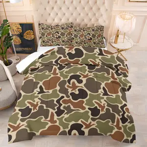 Wildlife Duck Camouflage Bedding Set, Includes Quilt and Pillowcases, Lightweight Summer Comforter, Breathable Air Conditioning Blanket, Breathable Duvet Set