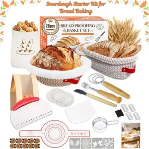 Sourdough Bread Baking Starter Kit, Bakeware Set with Banneton Proofing Basket and Starter Tools, Essential Sourdough Making Supplies, Gift for Bakers
