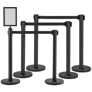 VEVOR Crowd Control Stanchions,  6-Pack Crowd Control Barriers, Carbon Steel Baking Painted Stanchion Queue Post with Sign Holder & 3PCS 6.5FT Retractable Belt, Belt Barrier Line Divider, Easy Assembly