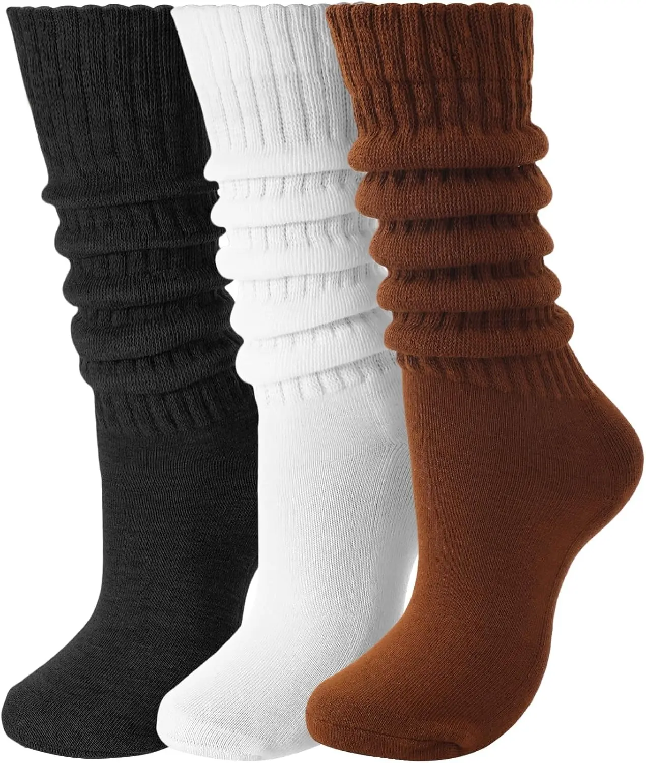 3 Pairs Slouchy Socks for Women, Long Chunky Knee High Scrunch Socks Women's Fall Winter Socks Size 5-11