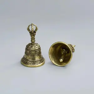 Carved Bronze Bell, Hand-Held Shaker with Handle, Soothing Sounds for Healing, Church, Wedding & School Festive Craft Ornament