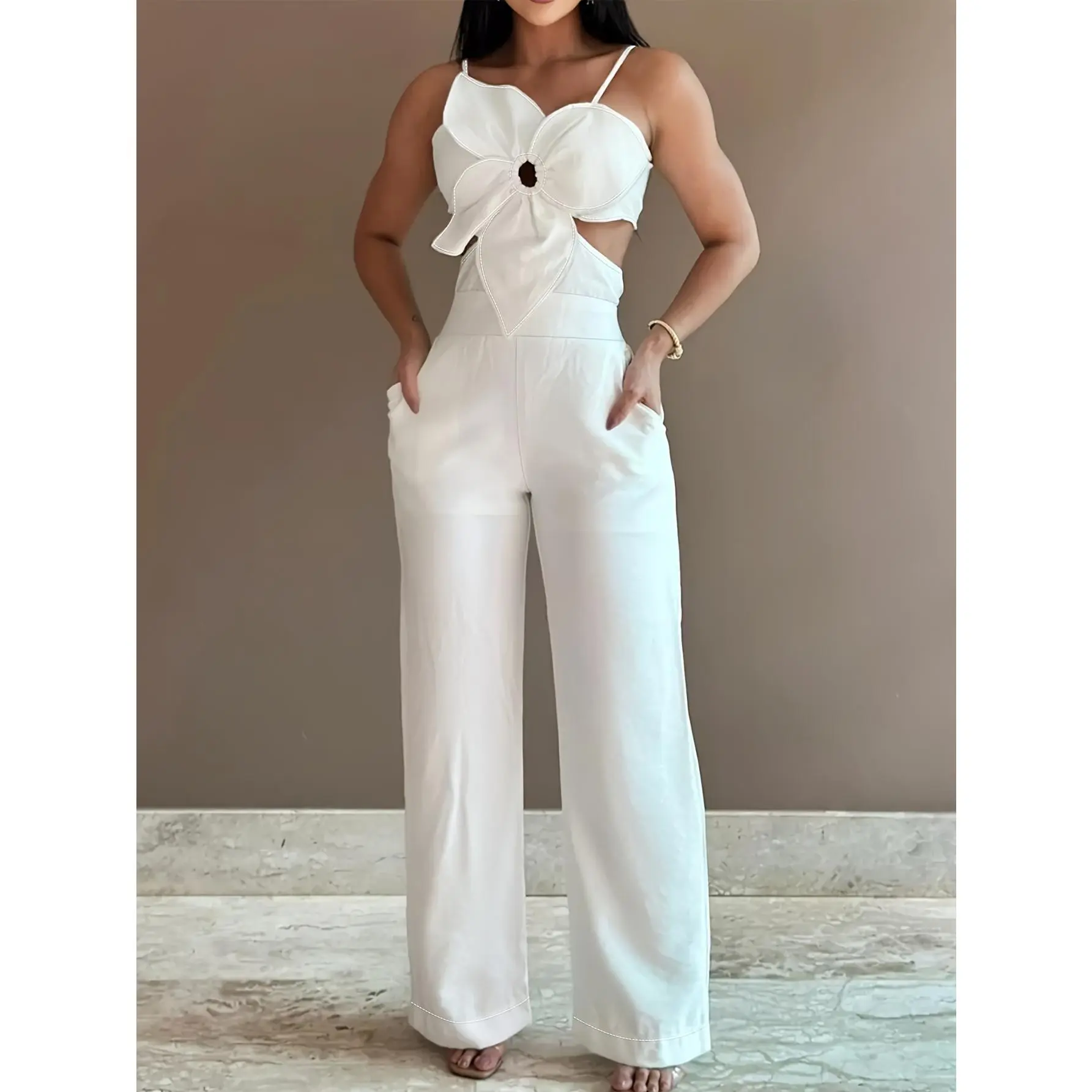 Lady's Opaque 100% Polyester Knit Jumpsuit - Mint Green, Sleeveless, Collared Neck, Tight Bodice, Below-the-Ankle Fit for Elegant Party & Office Wear, Overalls, Style, Casual