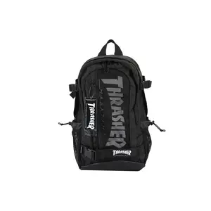 Thrasher Japanese Edition Multifunctional Polyester Backpack for Men and Women in Black