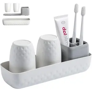 4 Pcs Toothbrush Holder for Bathrooms, Toothbrush Organizer Countertop for Toothbrush Storage, Toothbrush and Toothpaste Holders Set with 3 Slots, Tooth Brushing Cup Caddy for Family-White