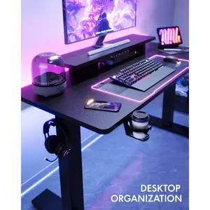 Standing Desk with Monitor Stand, 55 x 24 Inches One-Piece Electric Height Adjustable Computer Desk with Cup Holder, Home Office Desks (Black Frame+ Black Top)