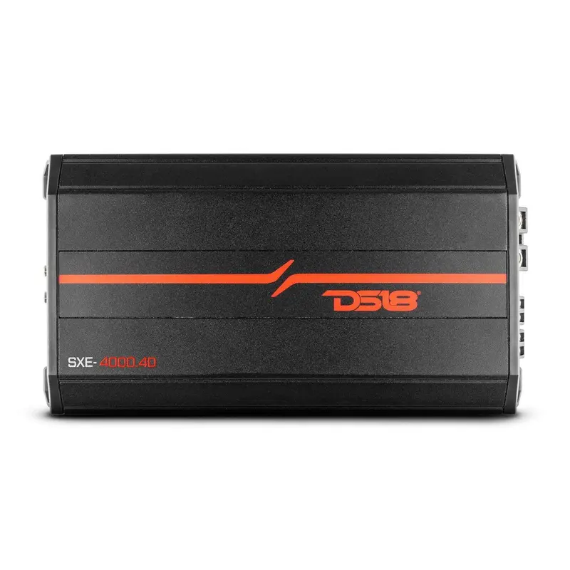 DS18 DS-SXE-4000.4D/BK Compact 4-Channel Class D Stereo Power Amplifier - Compact Fit Size, Adjustable Full-Range, 4000-Watt Board for Cars/Motorcycles, Black Car Sound System Audio Enhancer