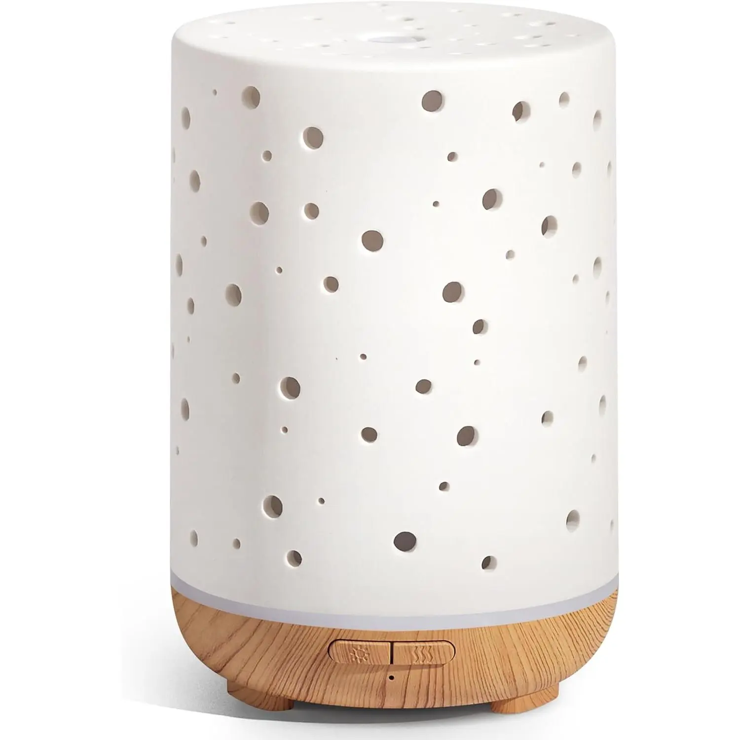 150ml Stable Ceramic Ultrasonic Essential Oil Diffuser - Cool Mist Humidifier with 2 Modes, 35ml/h Output, 4 to 6 Hours Steady Diffusion, 75% Improvement, Waterless Auto Off, Mood Light, Lights, Handmade Look for Home Office, White, Plug