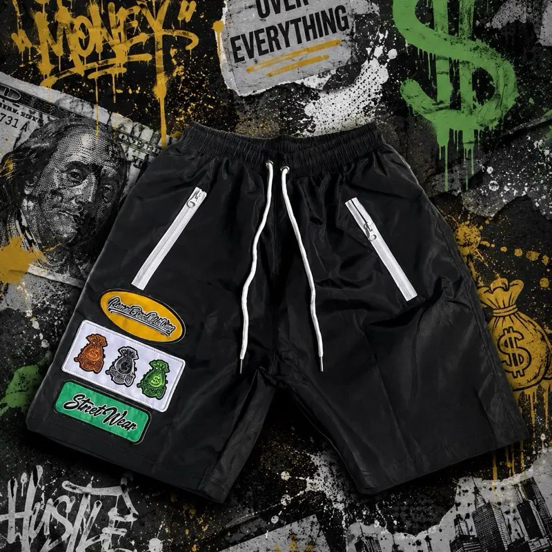 Windbreaker shorts featuring 3 premium embroidery patches Menswear Casual Stylish Breathable