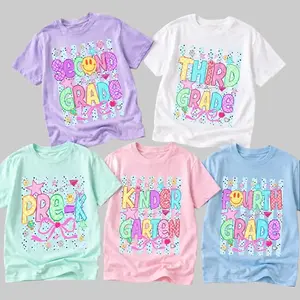 Teacher Graphic Tee, Retro Back to School Casual Cotton Shirt with Colorful Prints, Short Sleeve Round Neck Everyday Top