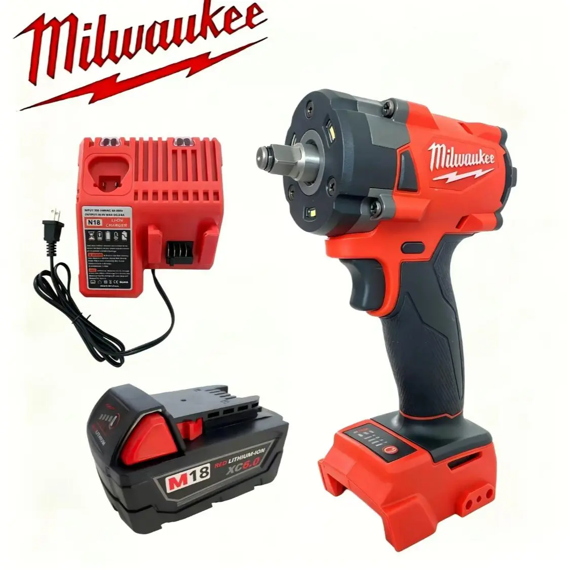Milwaukee 3/8" Cordless Impact Wrench Tool 300N.m High Torque Compact Design 0-2800RPM 0-3200IPM For Garage Workshop Home Diy Auto Body Repair Equipment Disassembly And Light Construction Tasks With Battery Kit