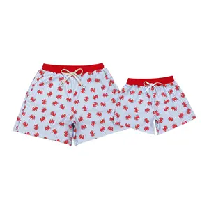 S0465-Quick - Dry & Trendy: Crab Pattern Blue Stripe Swim Trunks for All Swimming Shorts Swimwear Shorts Summer Swim Bottoms Swimmingshorts