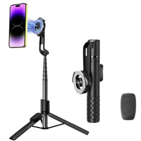 Xcimnw Plastic Magnetic Selfie Stick Tripod Photography Equipment - Camera Stabilizer, Magnetic Auxiliary Phone Clip, Wireless Remote, Expandable Legs, 360-Degree Adjustment, for iOS/Android Hands-Free Selfies & Vlogs, Mobile Accessories
