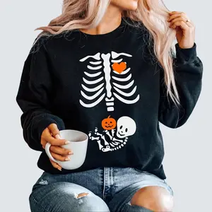Skeleton Halloween Maternity Sweatshirt Funny Pregnancy Announcement Shirt 2025 for Pregnant Women Costume Fall New Mom Sweater Mommy to Be
