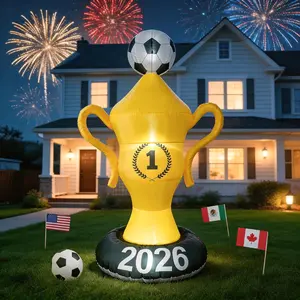 7FT World Soccer Inflatable Decoration with Built-In LED Lights, Outdoor Yard & Lawn Party Decor for Soccer-Themed Celebrations, Birthdays & Fan Events