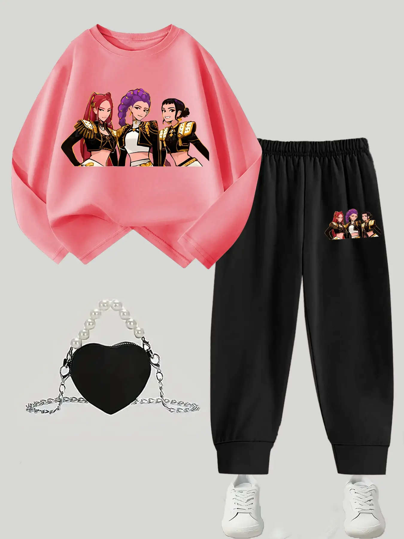 Girls' Spring & Fall Casual Long Sleeve T-Shirt Set, Kpop Print Design, Comfortable Leisure Pants, Perfect Gift for School Season