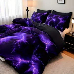 3-Piece Stylish Purple Lightning Line Art Duvet Set (1 Piece Duvet Cover + 2 Pillowcases, Pillowcase Not Included) Comfy Bedding Set
