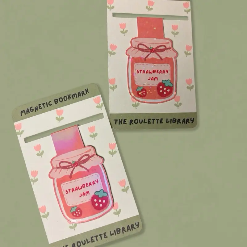 Strawberry Jam Magnetic Bookmark - Available with Holographic or Glitter Laminate