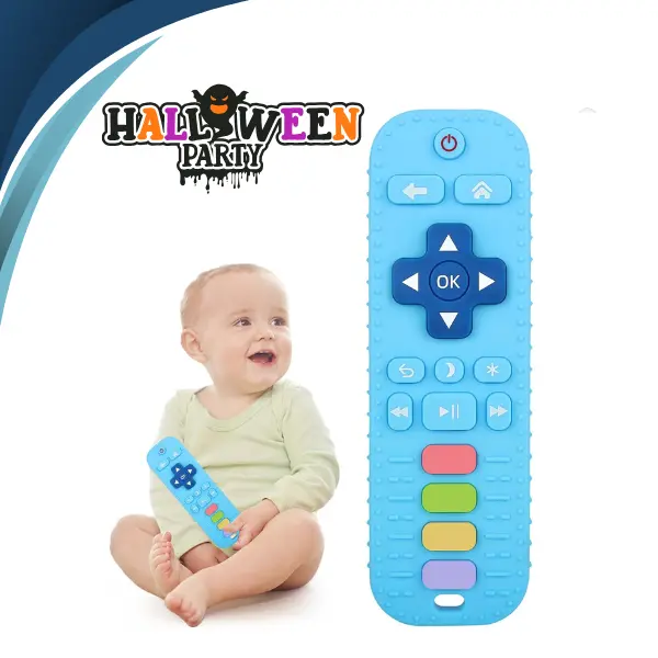 Remote Teethers Silicone Baby Teething Toys, TV Remote Teether | for 3-6-12-18 Months Babies Infant Toddlers Teething Relief Chew Toys (Blue)- Perfect for Halloween Gift