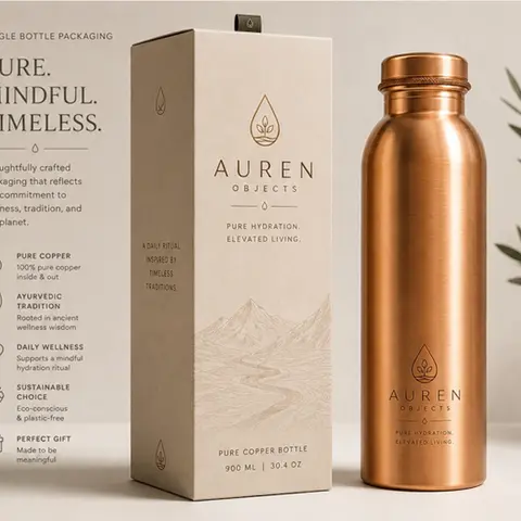 AUREN Pure Copper Water Bottle - Stylish Designer Water Bottle