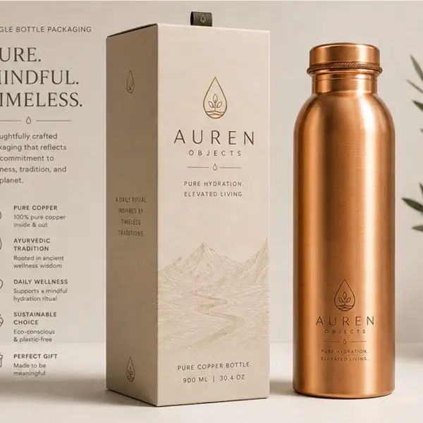AUREN Pure Copper Water Bottle - Stylish Designer Water Bottle