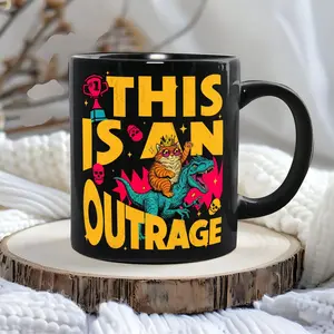 Dungeon Crawler Carl Princess Donut Mug - "This is an Outrage!" Cat Riding Dinosaur Coffee Cup - Fun Gift for LitRPG Fans & Book Lovers