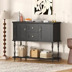 Entryway Table with 2 Drawers, 42" Vintage Console Table with Storage Shelf and 2 Doors, Farmhouse Buffet Sideboard Cabinet for Hallway, Living Room, Entryway, Black