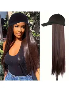 Elegant Long Straight Synthetic Wig, Adjustable Baseball Cap Included, High-Temperature Fiber Material, Comfortable Daily Wear