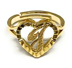Gold Plated CUSTOMIZED CURSIVE HEART Initial Letter Ring Anillo Adjustable sizes 6-12