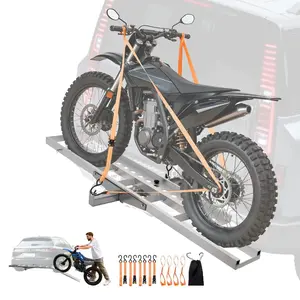 VEVOR Motorcycle Carrier, 400 lbs Capacity, Heavy Duty Aluminum Hitch Mount Rack with 73in Loading Ramp, Straps Stabilizer, Scooter Dirt Bike Trailer Hauler for Car Truck with 2-Inch Hitch Receiver