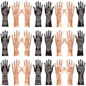12 Sheets Henna Stencil Kit Arm Hand Henna Tattoo Template Temporary Indian Arabian Glitter Airbrush Tattoo Stickers