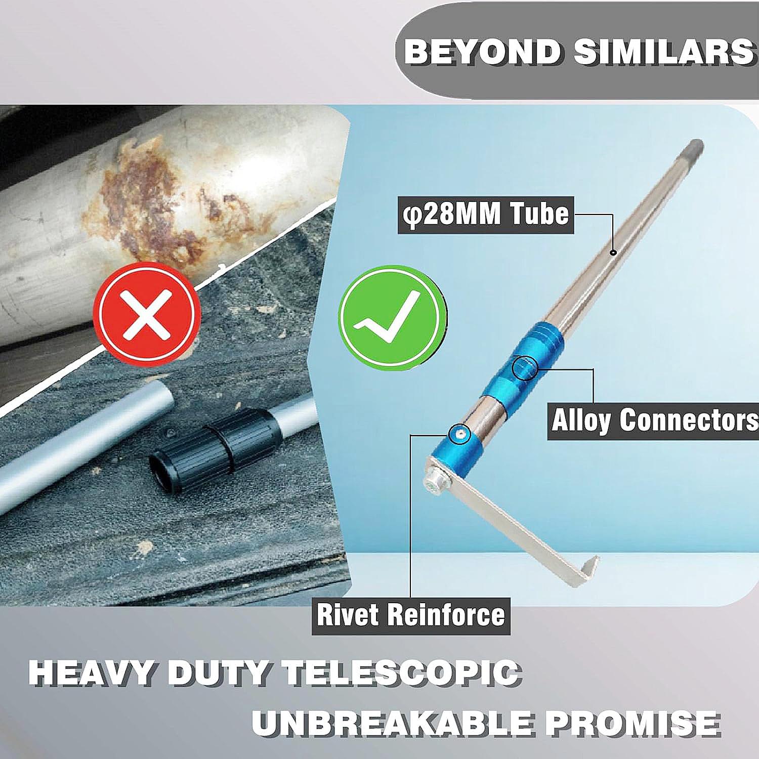 6.3 Ft Cargo Grabber Reach Retriever Tool - Upgraded Extendable Pickup Truck Bed Accessories, Multi-Use Truck Bed Reach Tool - 2 Hooks