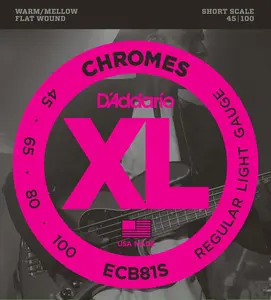 D'Addario ECB81S Chromes Bass Guitar Strings, Light, 45-100, Short Scale