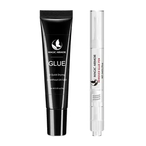 10g Semi Solid Nail Glue Gel with 5ml Remover Pen, Super Glue for Press On Nails, No UV Light Needed Long Lasting, Click Removal Pen Design 3-in-1 Nail Glue Remover